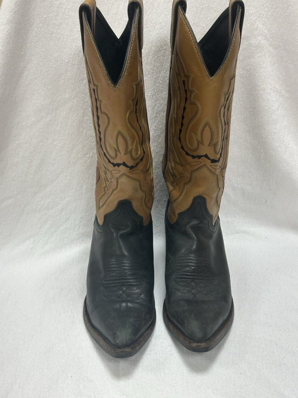 Justin Black And Tan Cowgirl Boots Size 7 Western Concert Point Toe Leather